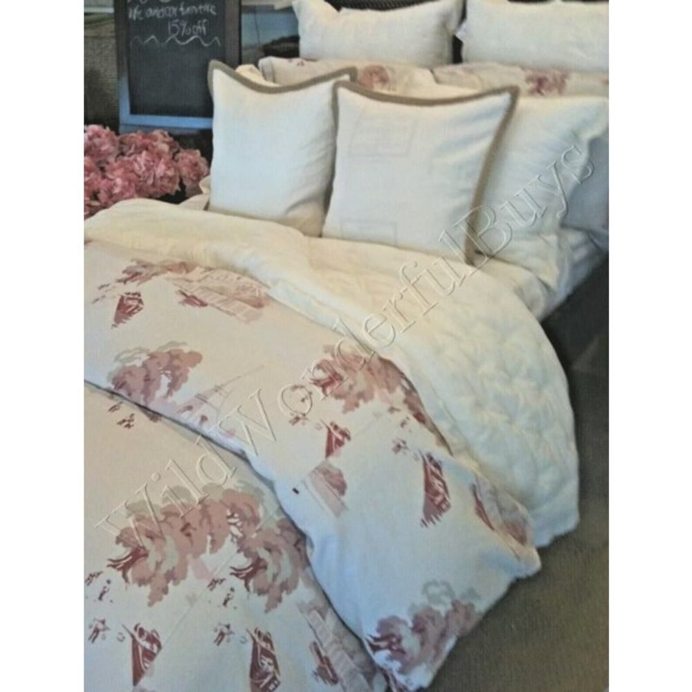 Pottery Barn Floral Duvet Cover in Cream and Red Toile + Shams